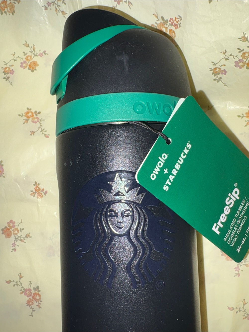 Starbucks Black Tumbler with Green Accent Strap